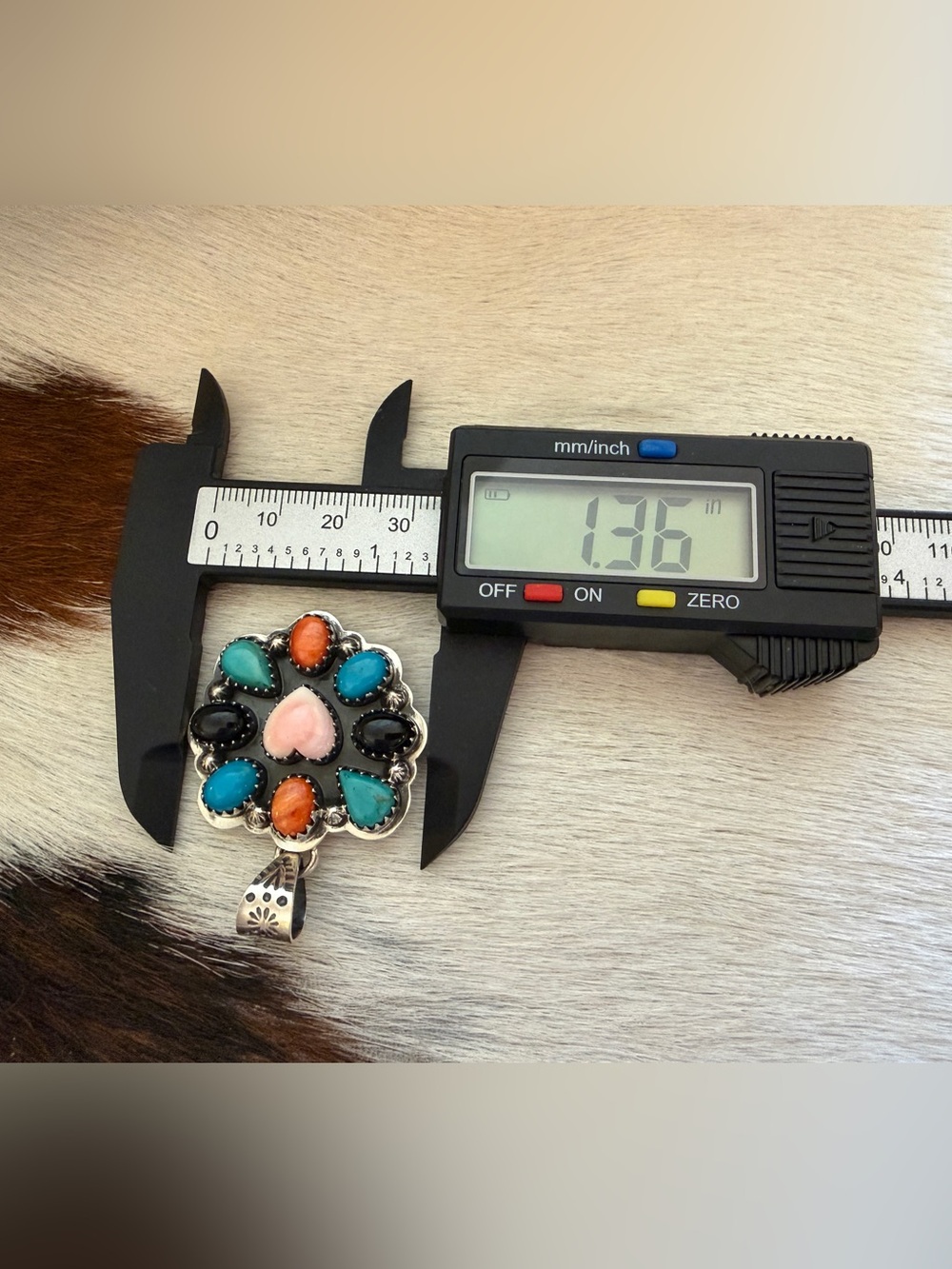 ❤️ MultiStone Turquoise Spiny Oyster Pink Conch Onyx Statement Pendant 12.3 Gms - Picture 12 of 13